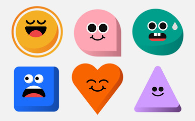 Cute colorful geometric shapes with happy cartoon faces
