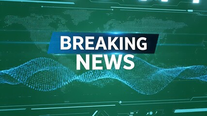 Breaking News Broadcast Title Graphic with Digital World Map and Abstract Data Waves