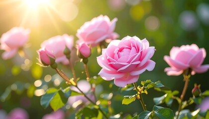 Fototapeta premium Beautiful pink roses in sunlight