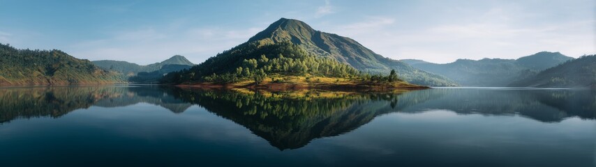 Tranquil lake reflections serene mountain landscape nature photography early morning light