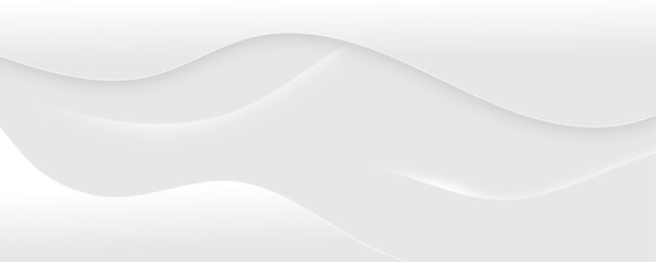 Abstract white luxurious paper waves background. White and light gray gradient texture wave curve lines modern banner design.