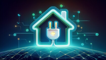 electric plug symbol connected to house icon concept of smart home