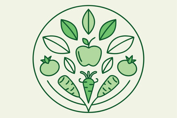 Circular Emblem with Green Fruits Vegetables and Leaves vector illustration