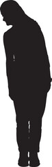 vector,silhouette of woman standing  and look to the side and down 