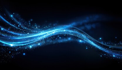 Abstract glowing blue wave design on dark background