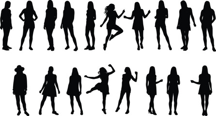 Silhouettes of Women in Various Poses, Fashion Styles, and Dynamic Movements, Perfect for Fashion, Dance, and Lifestyle Themes