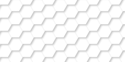Fototapeta premium Abstract pattern hexagonal white technology line paper background. Hexagonal grid tile mosaic structure mess cell design. white and gray hexagon honeycomb football geometric copy space business text. 