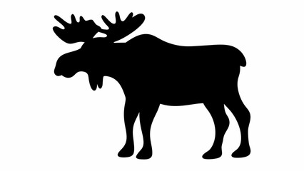 Silhouette of a moose with large antlers standing against a white background in a simple illustration