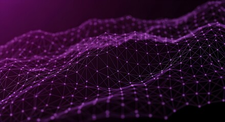 Abstract digital network grid with glowing nodes and connecting lines purple gradient