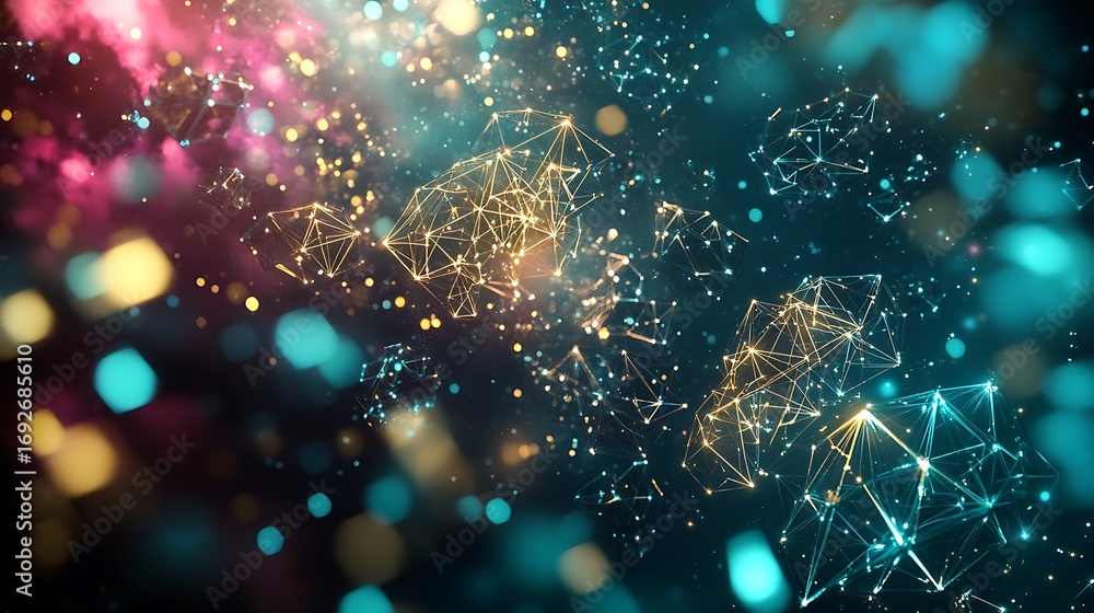 Poster abstract network of connected lines and dots with bokeh background