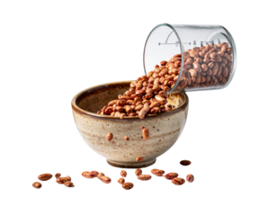 Pinto Beans with Measuring Cup and Bowl – Side View