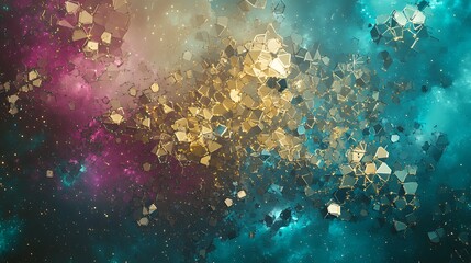 Obraz premium Blue space nebula and glowing stars on a dark night sky with an abstract grunge background and water drops on the window