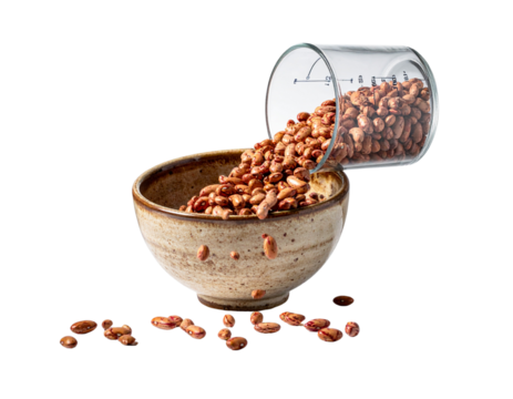 Pinto Beans with Measuring Cup and Bowl – Side View