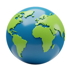 Stylized Globe Illustration Featuring Green Landmasses and Blue Oceans