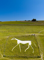 Aerial view of Pewsey White Horse, Chalk Hill Figure, Wiltshire, England, UK