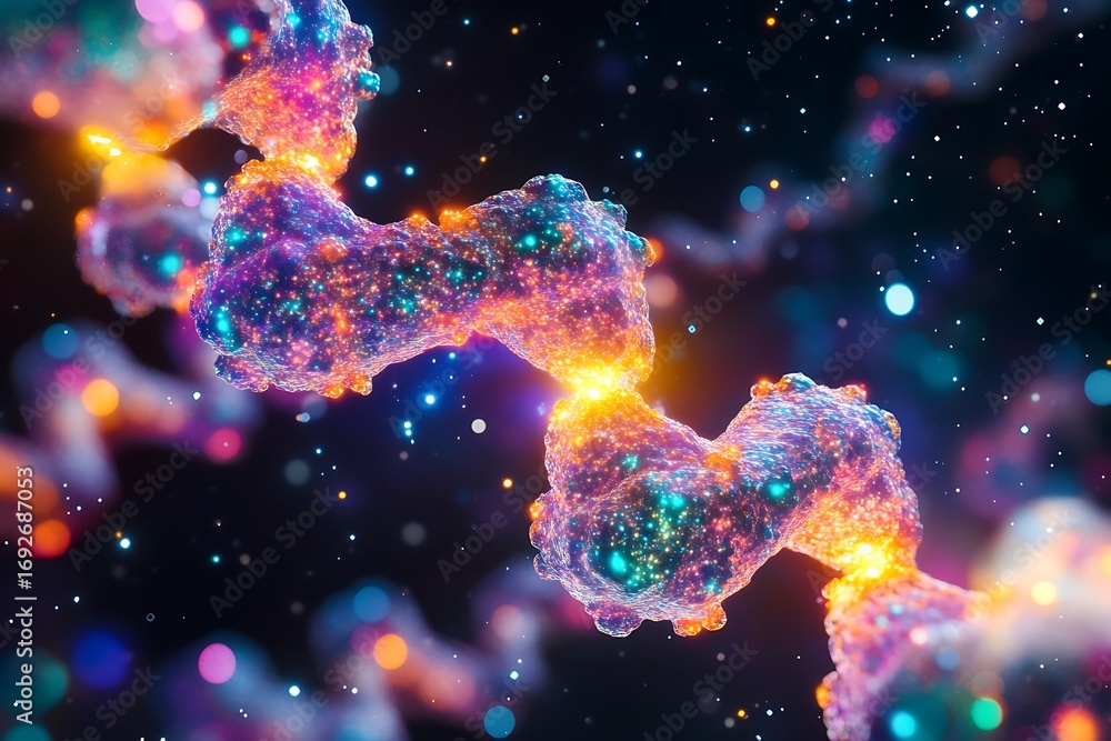 Poster visualization of a surreal cosmos with glowing supernova nebulae and alien fractal waves
