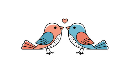 Cute cartoon love birds facing each other with a heart above them