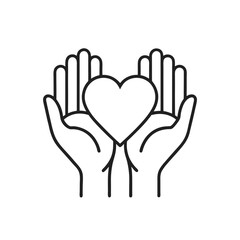 Fototapeta premium Hands in heart shape, Charity and donation line icon. Awareness, volunteer, donor, organ donation, give love.