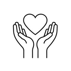 Obraz premium Hands holding heart, Hands holding a heart with radiating lines in a simple line art style illustration