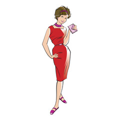 isolated fashion girl in red frock vector art