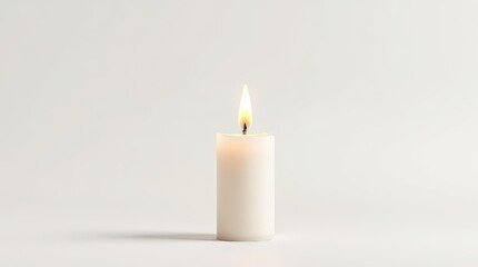 Photorealistic white halloween candle with soft flame glow in clean studio lighting