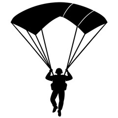 Silhouette of a soldier parachuting from the sky