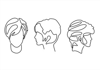 Line Art Portraits Minimalist Female Hair Styles. line icon-continuous line drawing. Editable stroke. 