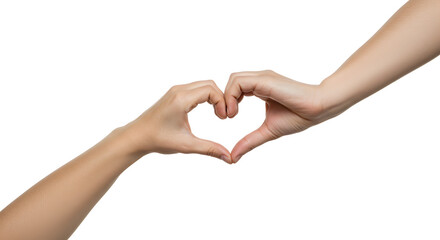 Two hands forming a heart shape against a plain Transparent Background