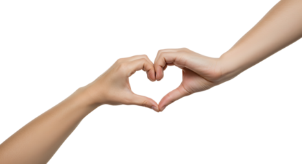 Two hands forming a heart shape against a plain Transparent Background
