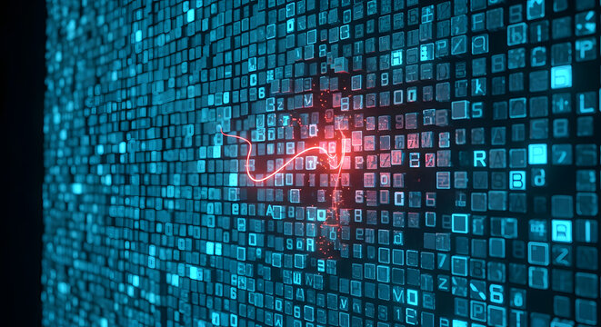 Digital Network Data Flow and Glitch Effect - Powered by Adobe