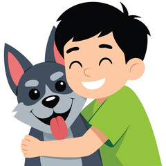Pet owner loving his dog isolated vector illustration on white background