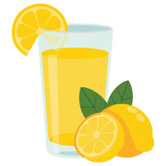 Glass of lemon juice with lemon slice beside it isolated vector illustration on white
