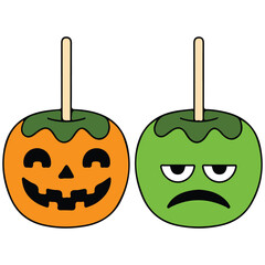 Halloween traditional spooky caramel apples set with spider web pumpkin ghost zombie