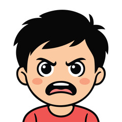 Little boy angry face expression cartoon vector illustrations kid emotion facial icons