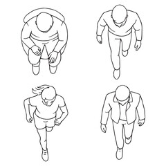 Sitting, walking, running people vector silhouette