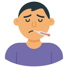 Ill man with cold fever and thermometer male feeling sick influenza symptom vector