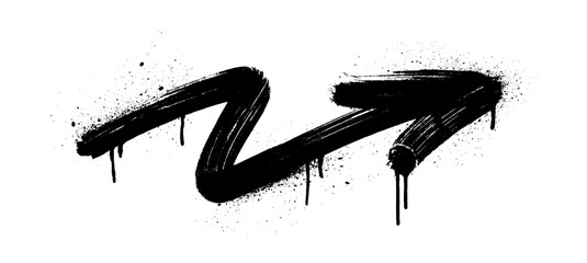 Fototapeta na wymiar Graffiti spray paint zigzag arrow right with drips, splatters and grungy texture. Hand drawn street art urban bold arrow icon. Perfect for stickers, tattoos, and hip hop-inspired designs.