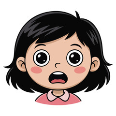 Little girl scared face expression cartoon vector illustrations kid emotion facial