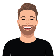 Laughing stylish modern young man face expression male emotion handsome cartoon character