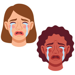 Portrait woman set emotions of female face vector illustration isolated on white