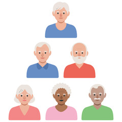 Fototapeta premium Senior citizens cartoon avatars set diverse elderly characters vector illustration