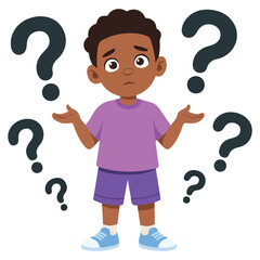 Child thinking about something and feeling curious isolated vector illustration on white