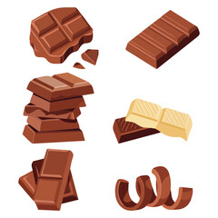 Chocolate sweets dessert parts black white chocolate realistic collection vector