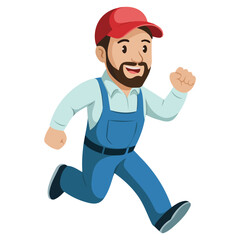 Flat vector illustration plumber running rushing to order quick help breakdowns