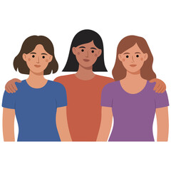 Empowered women diverse group standing together unity inclusivity solidarity vector