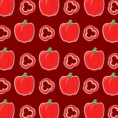 Red bell pepper with white outline seamless pattern. Can be used for wallpaper, paper wrapping, fashion fabric and decoration