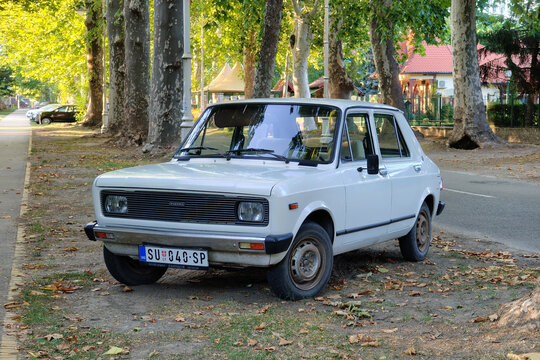 Late Zastava 101 (3rd generation) in white. Licensed Fiat 128 derivative produced 1971&ndash;2008 symbol of Yugoslav automotive industry (related Yugo, Scala). Palić, Serbia, July 31, 2025