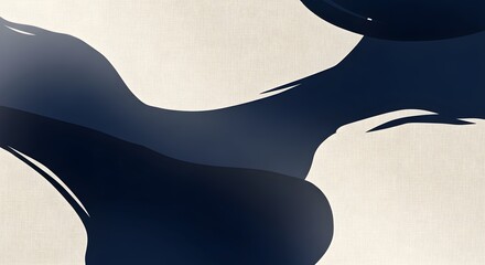 Abstract fluid shapes with dark navy and cream textured Modern Organic