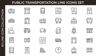 Public transportation outline Icons set. Contain icons related to vehicle, cars, truck, ship, boat, train,  motorcycle, and more. Thin outline icons pack. Vector illustration. editable stroke