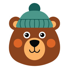 Bear head autumnal card warm hat scarf white background fall leaves hand lettered